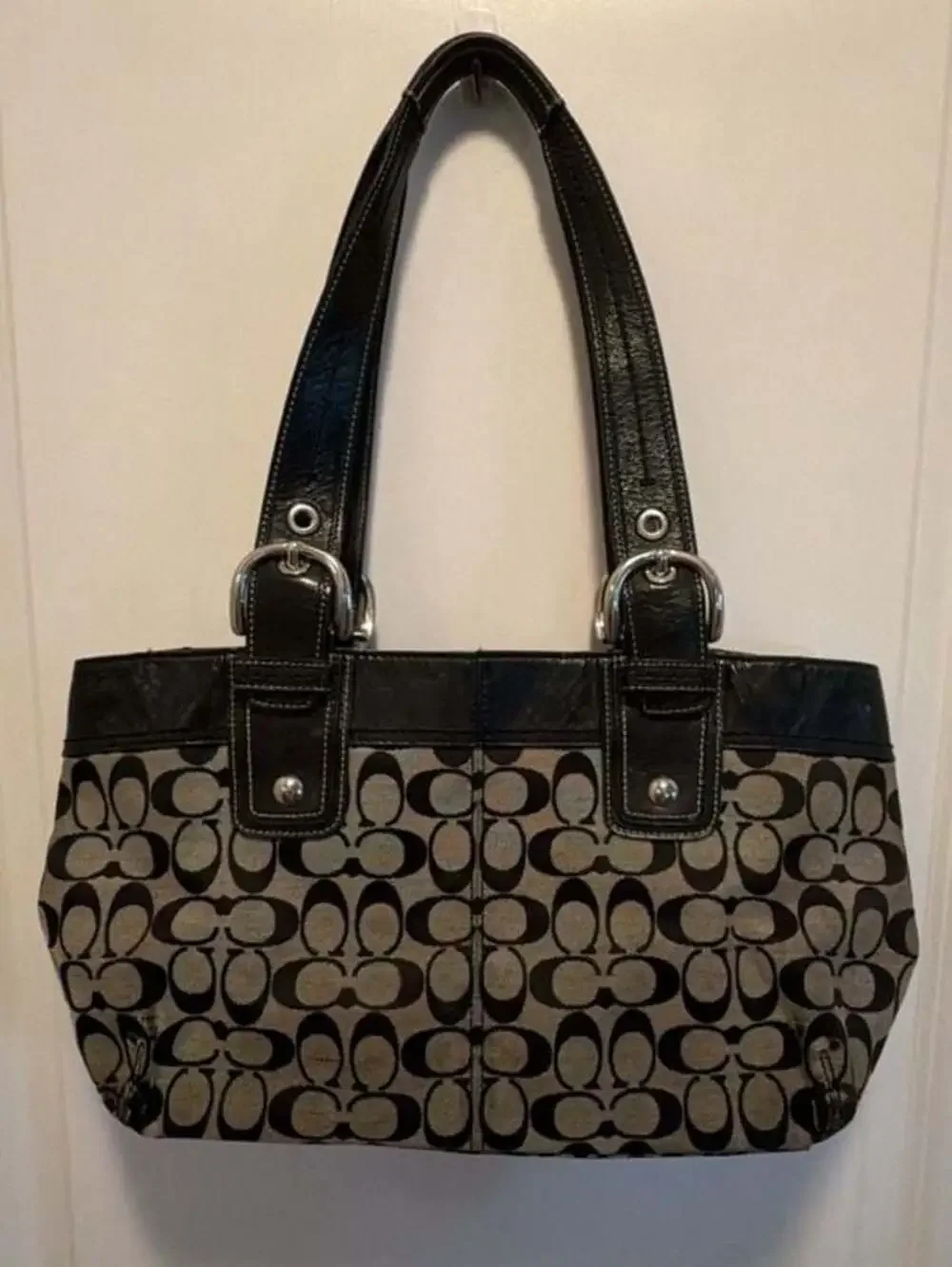Coach Signature Canvas and Patent Leather Shoulder Bag